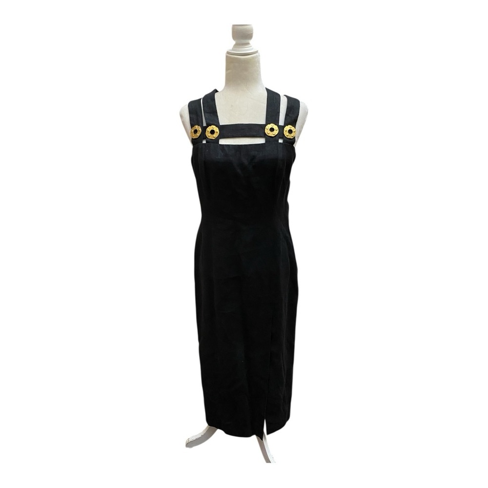 Santa Fe By Jim Tremblay Black Linen Pencil Cocktail Dress